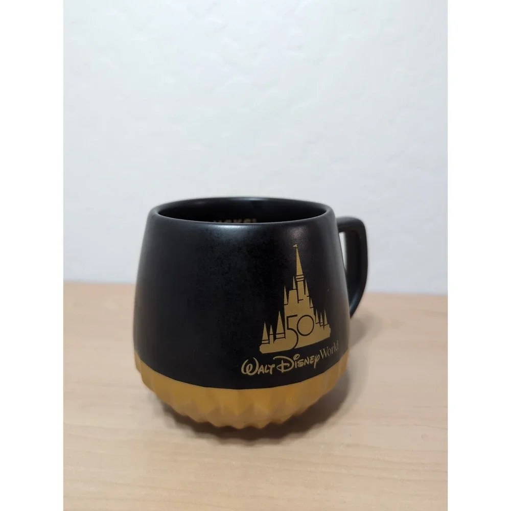 Walt Disney World 50th Anniversary STARBUCKS Coffee Luxe Mug Cup Black and Gold